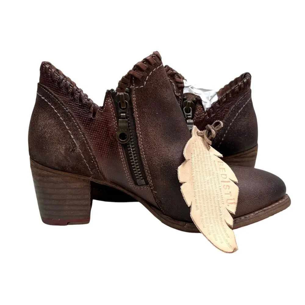Bed Stu Womens Carla Ankle Boots Whipstitch Detail Stacked‎ Chunky Heel Sz 6.5M